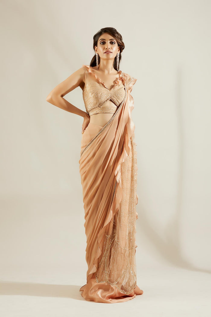 Tuscany gold pre draped saree