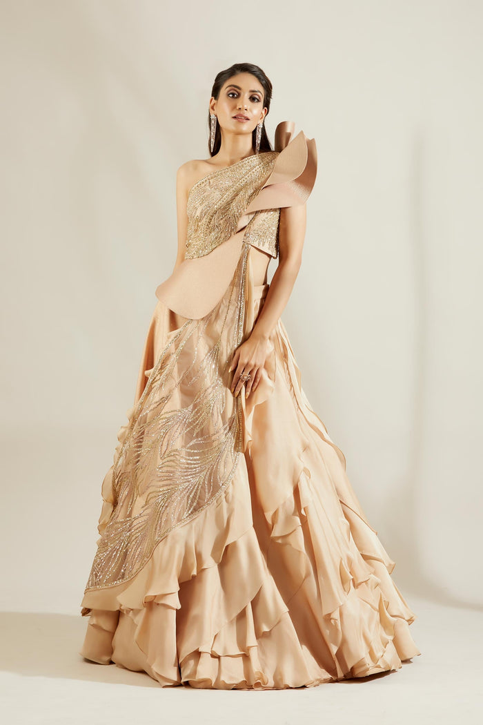 Tuscany Gold leaf  Blouse with Ruffle Skirt