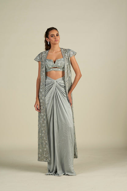 BLUE LONG CAPE SET