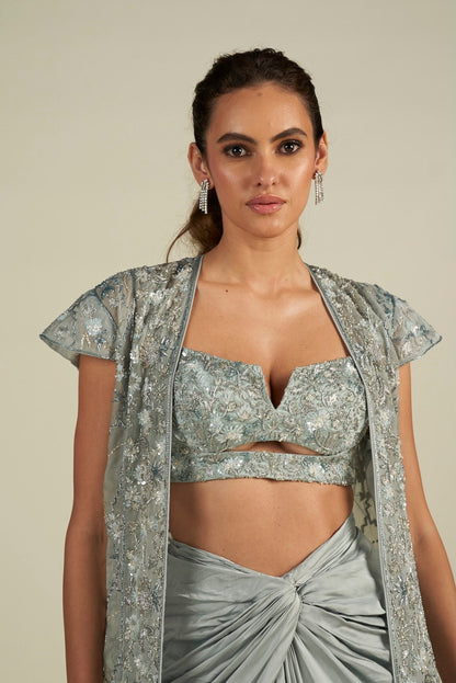 BLUE LONG CAPE SET