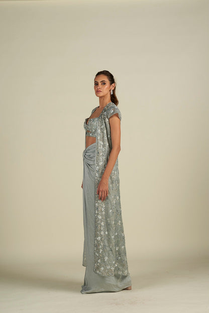 BLUE LONG CAPE SET
