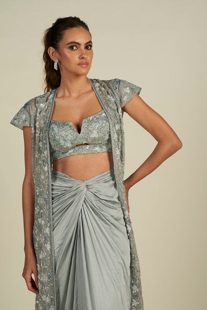 BLUE LONG CAPE SET