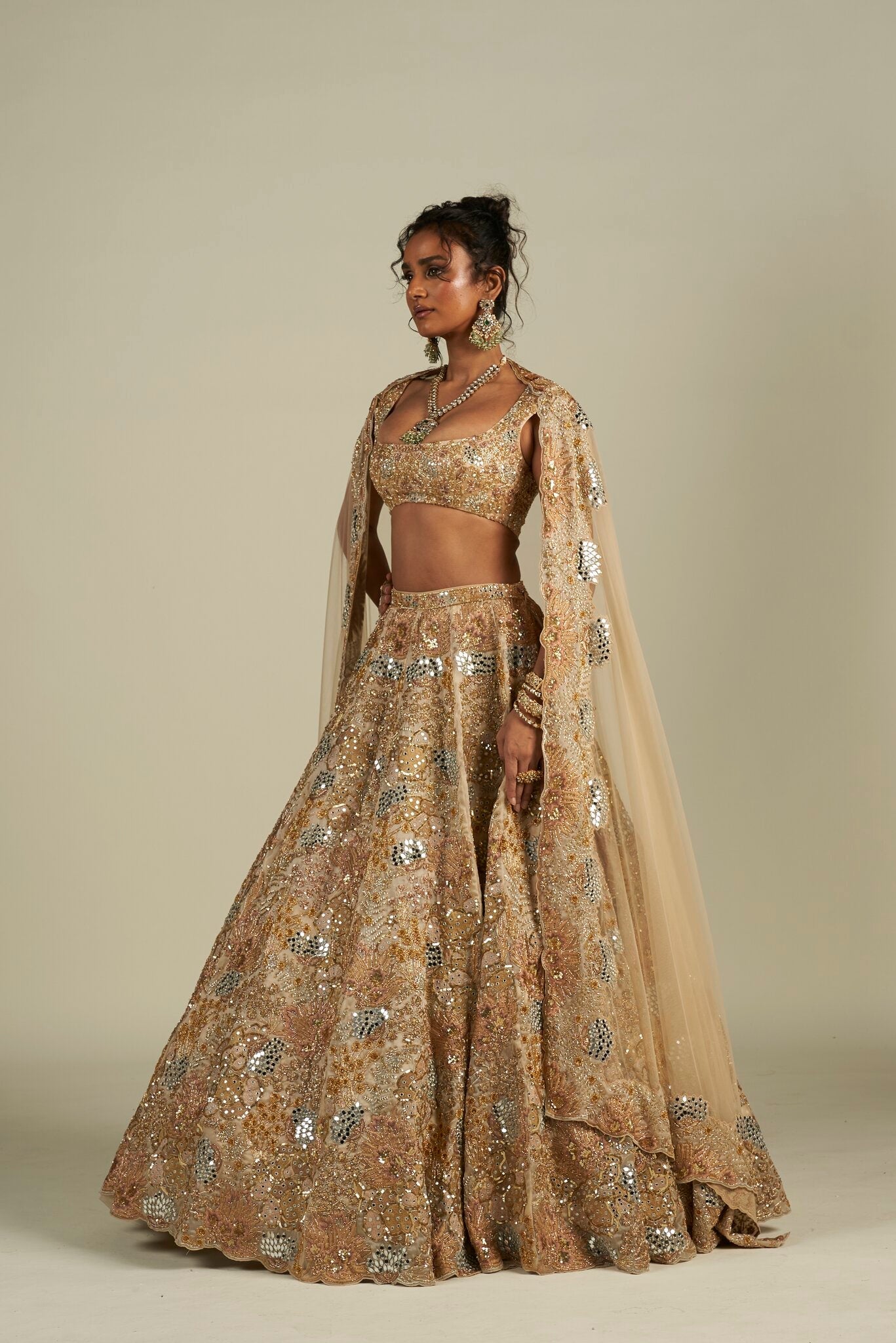 GOLD MIRROR WORK LEHENGA