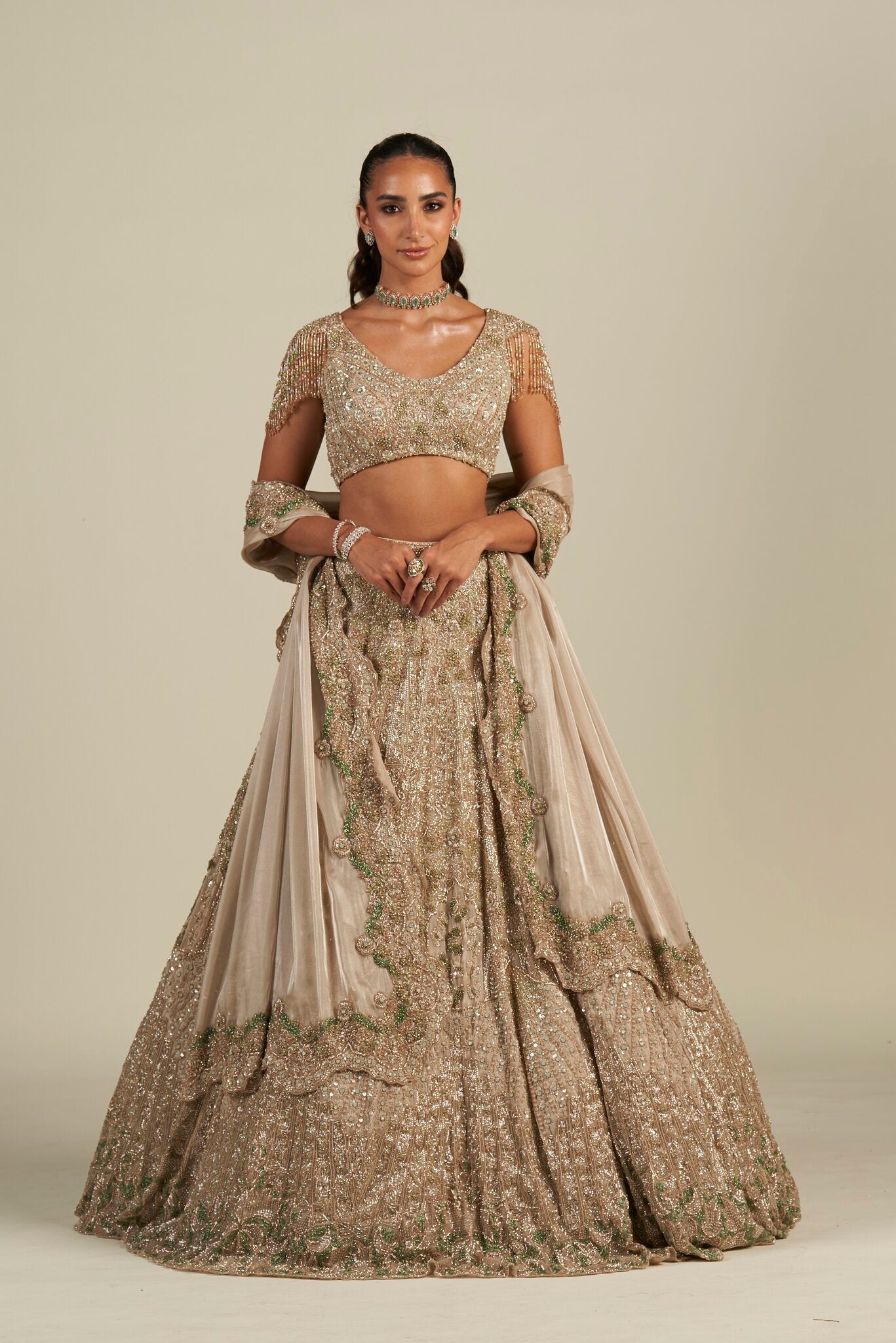 MASTANI IVORY GREEN LEHENGA