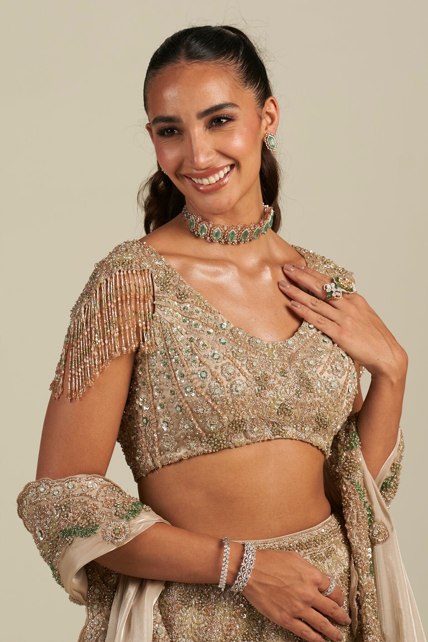 MASTANI IVORY GREEN LEHENGA