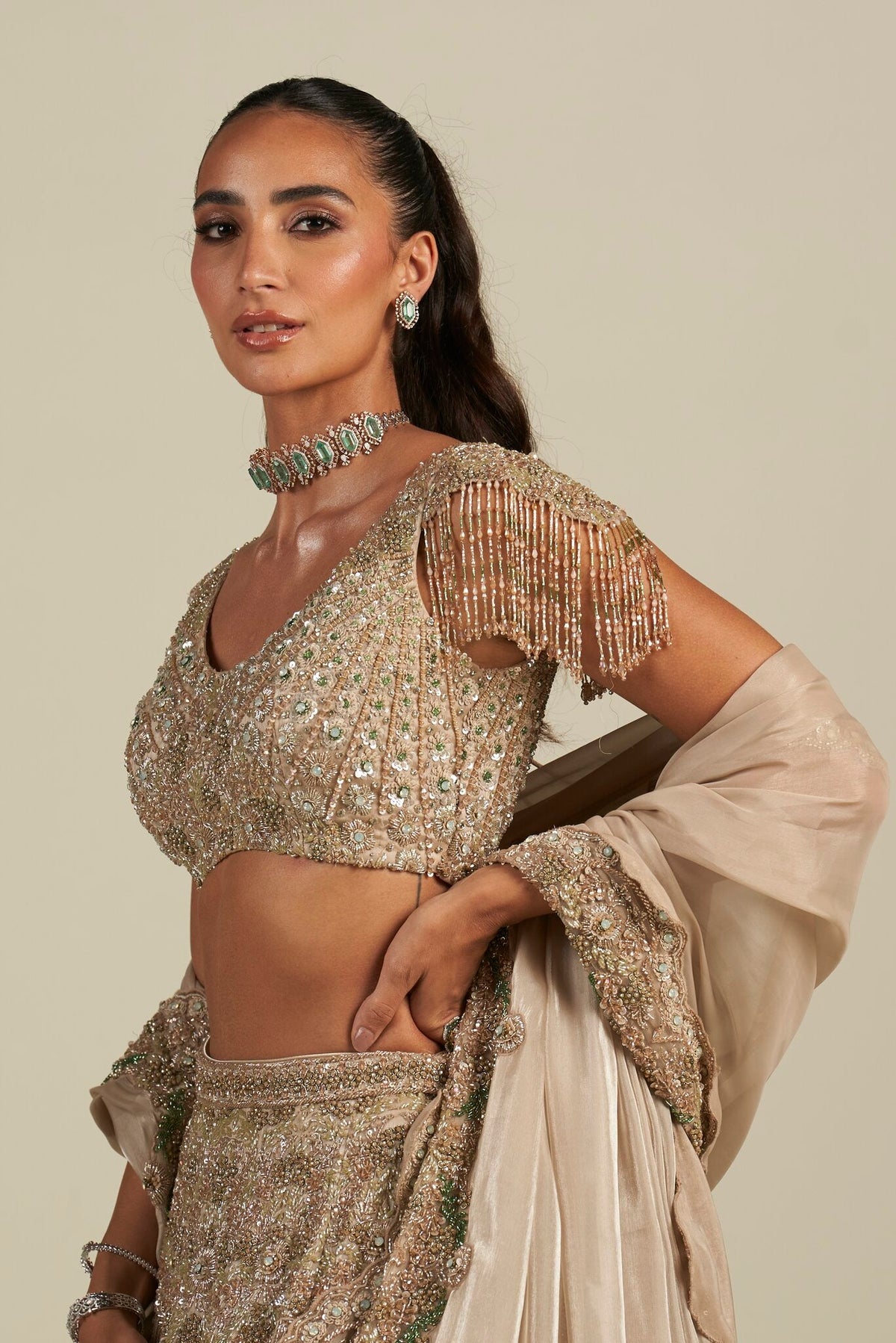 MASTANI IVORY GREEN LEHENGA