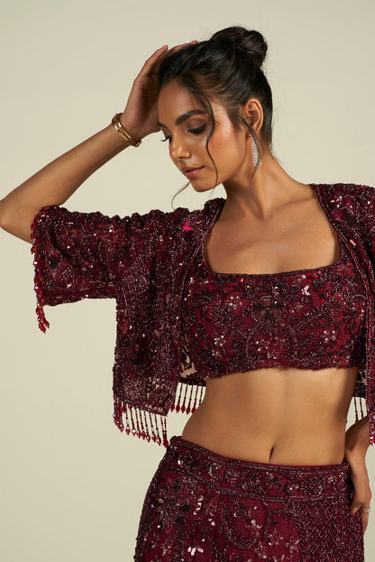 CHERRY RED SKIRT SET