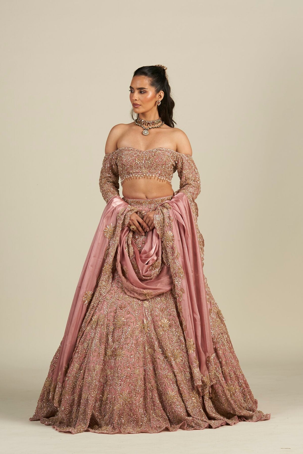 DUSTY ROSE PINK LEHENGA