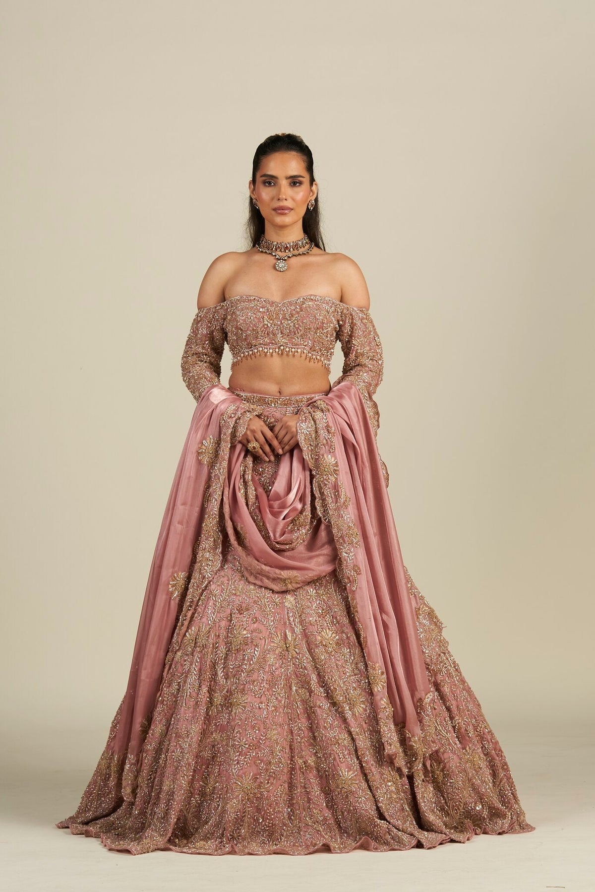 DUSTY ROSE PINK LEHENGA