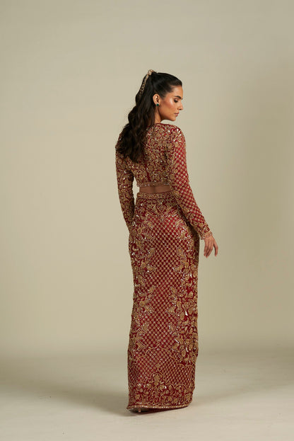RED GOLD SKIRT SET