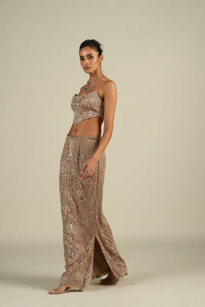 BROWN SILVER SKIRT SET
