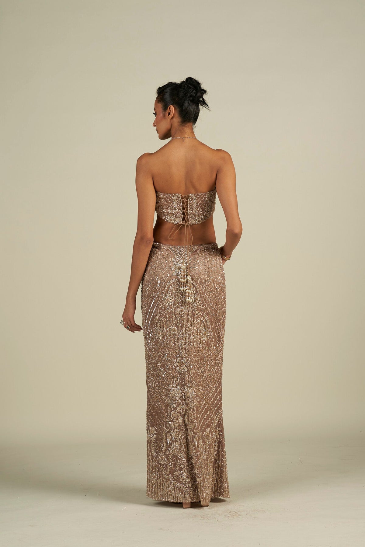 BROWN SILVER SKIRT SET