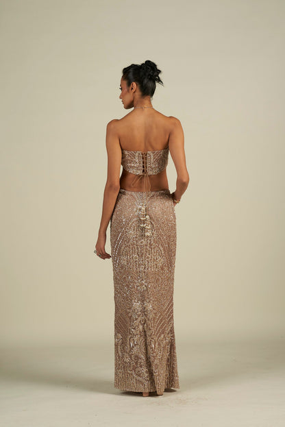 BROWN SILVER SKIRT SET