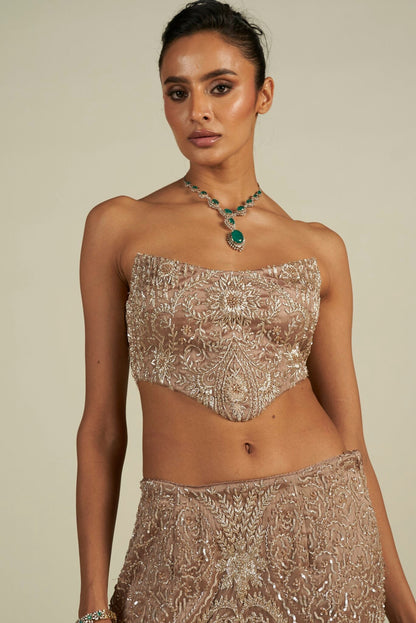 BROWN SILVER SKIRT SET