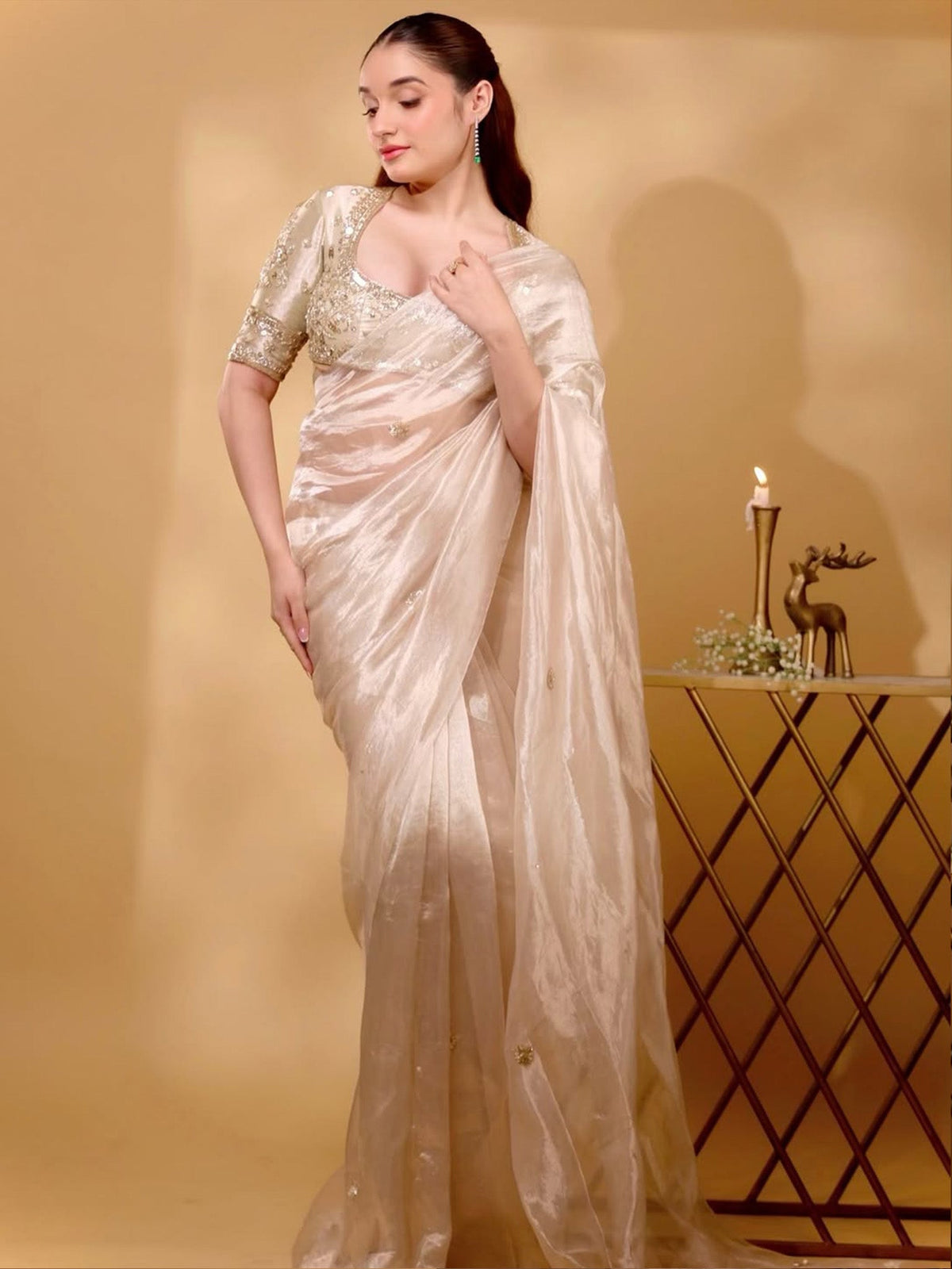 Kliantha White-Gold Saree Set