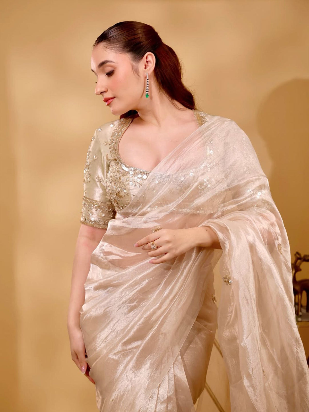 Kliantha White-Gold Saree Set