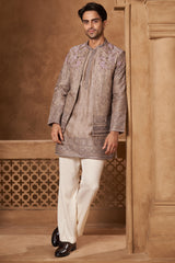 Taupe Raw Silk Open Bundi Set