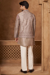 Taupe Raw Silk Open Bundi Set
