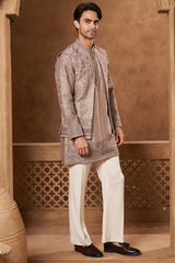 Taupe Raw Silk Open Bundi Set