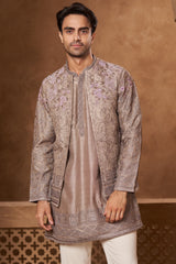 Taupe Raw Silk Open Bundi Set