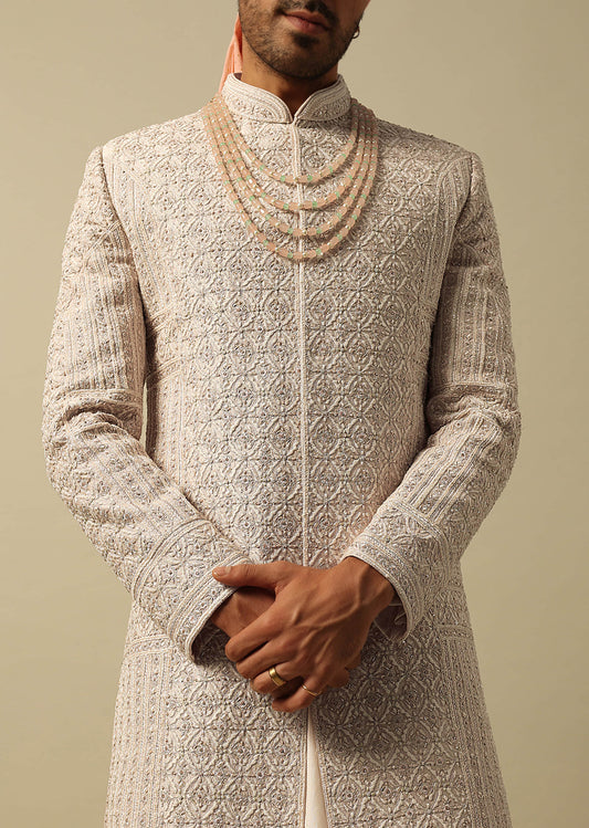 Timeless Peach Raw Silk Sherwani