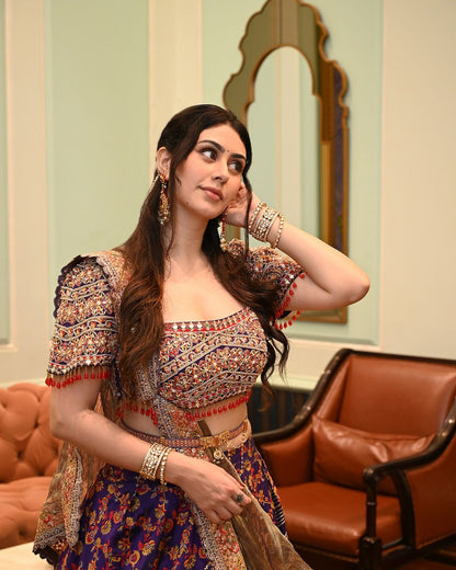 WARINA HUSSAIN in our Purple kani Embroidered Lehenga