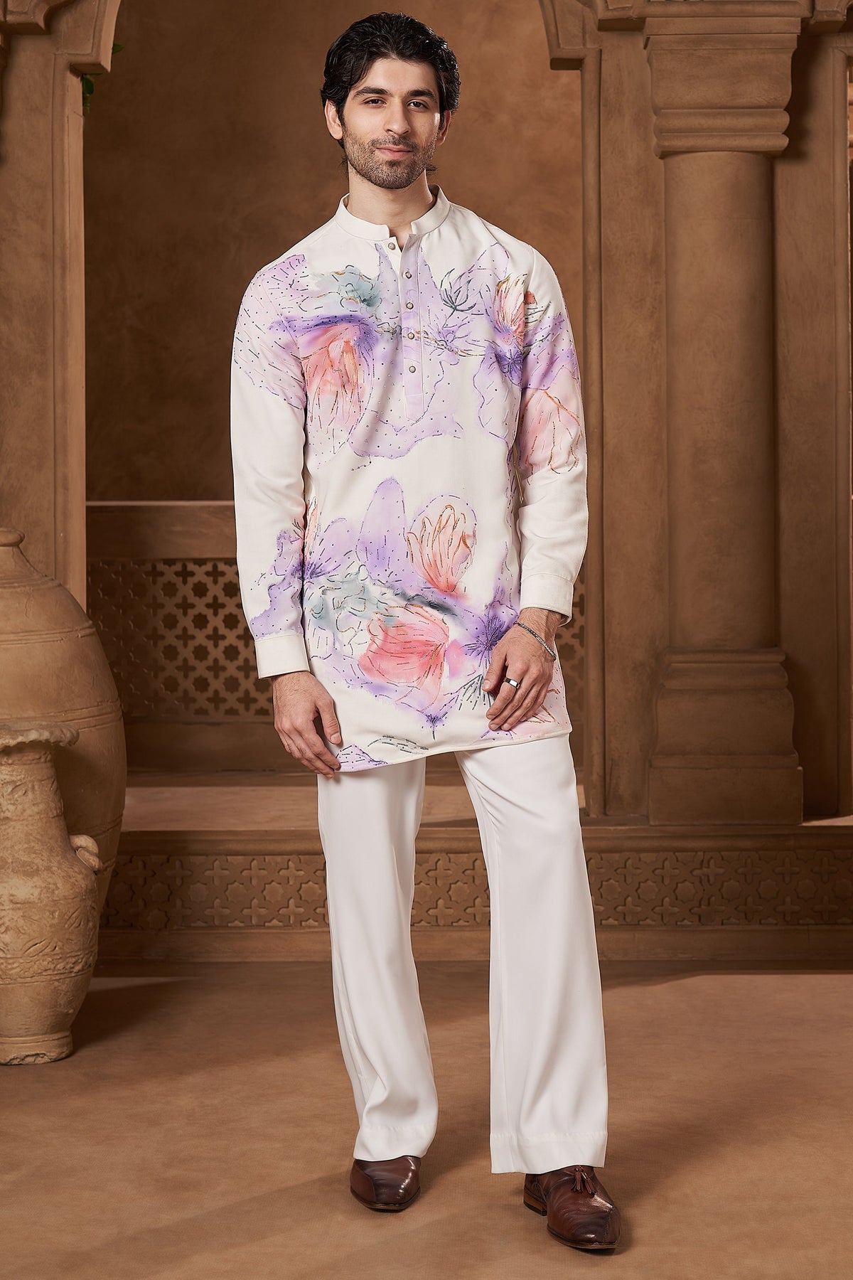 White Hand-Painted Abstract Kurta Set