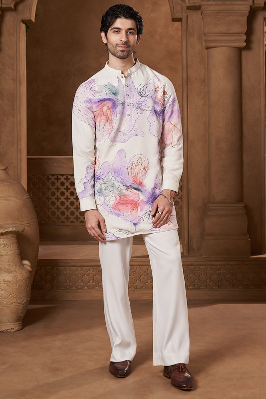 White Hand-Painted Abstract Kurta Set
