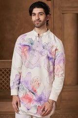 White Hand-Painted Abstract Kurta Set