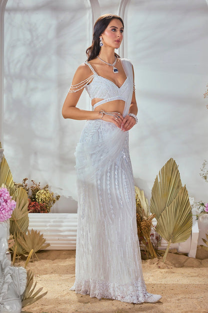 WHITE PEARL SAREE