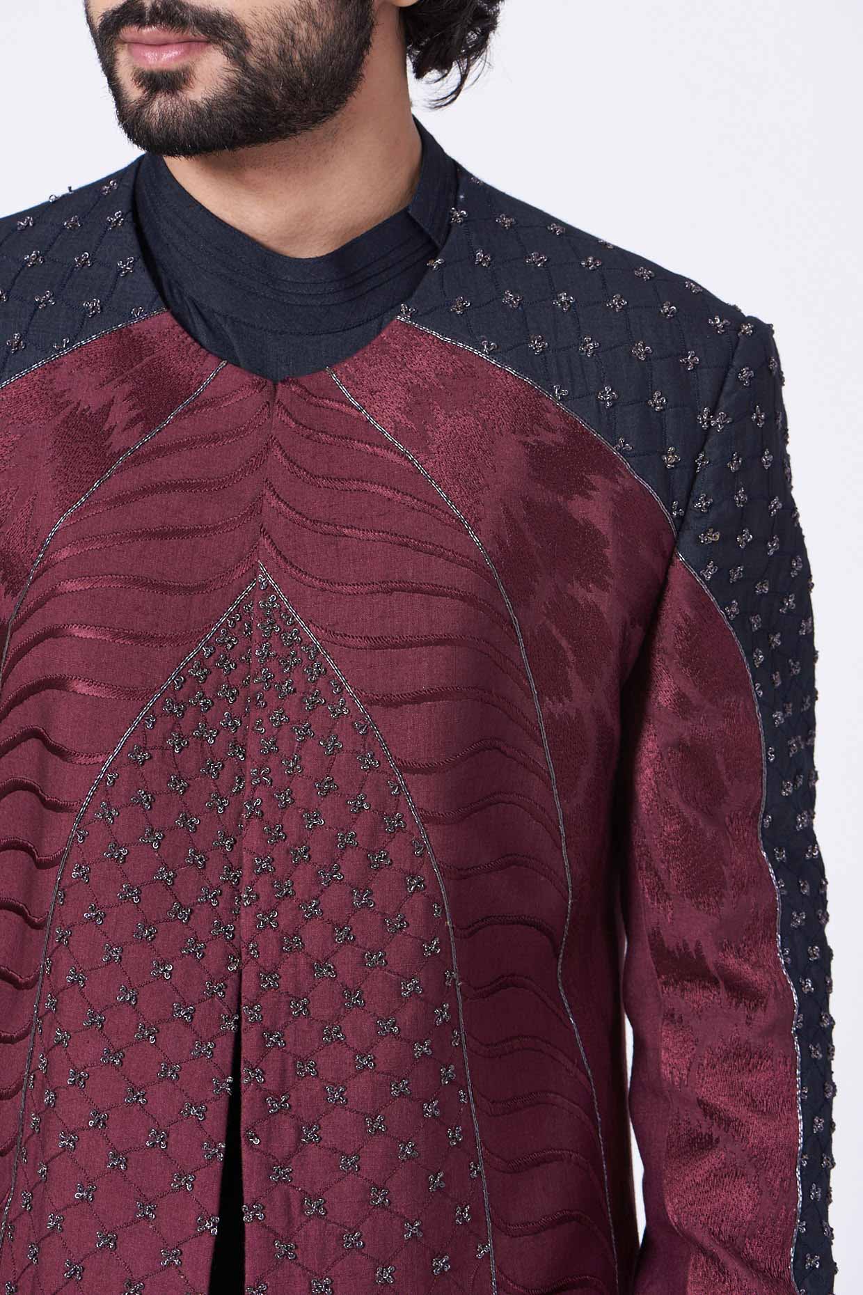 Wine Color Block Contemporary Jacket Set