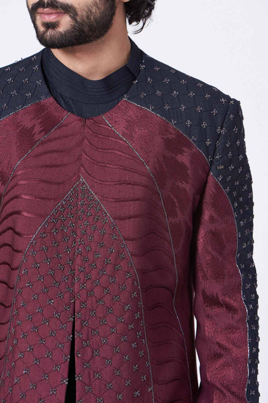 Wine Color Block Contemporary Jacket Set